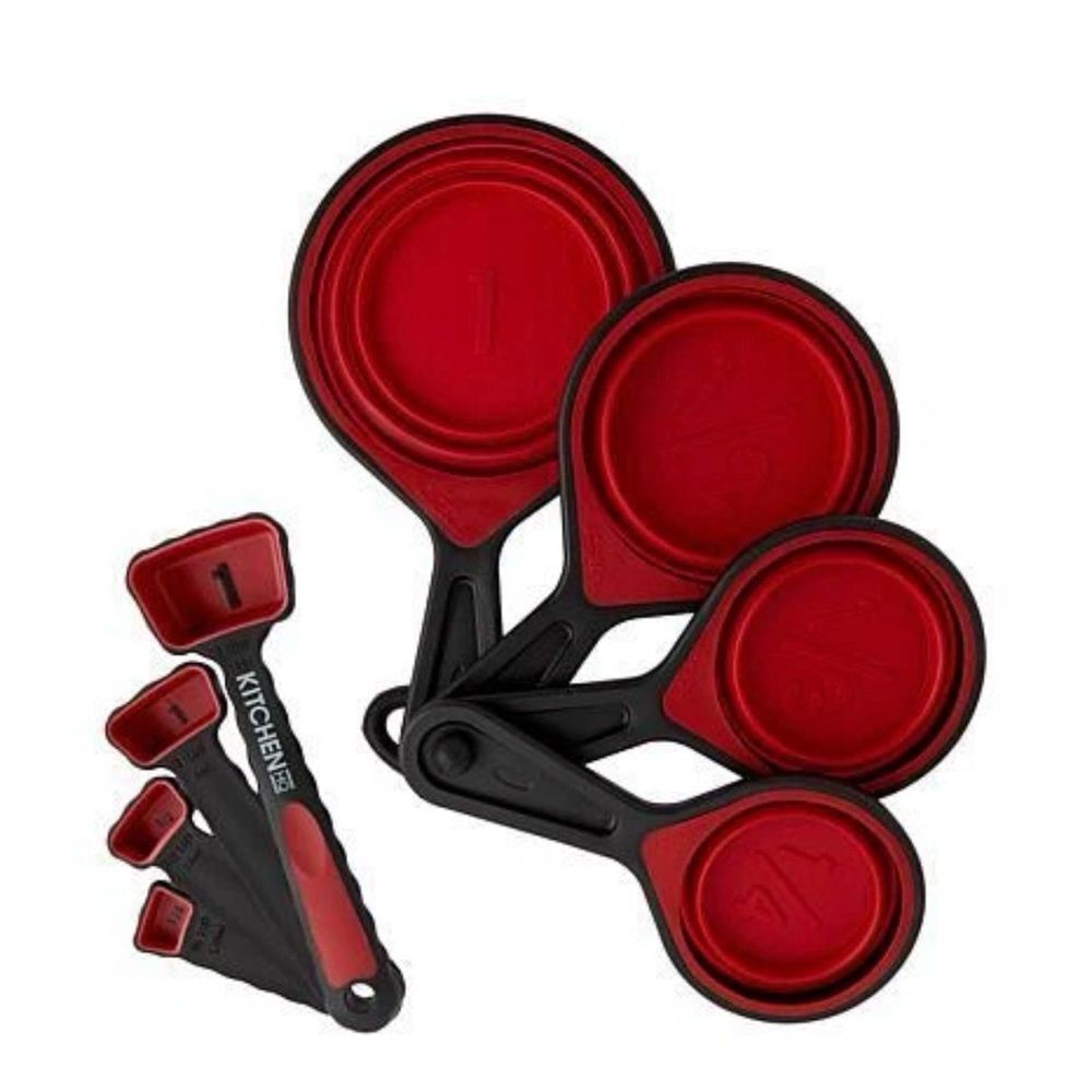 New Kitchen HQ Easy Store 4 silicone collapsible Measuring Cups & 4 Spoons Set